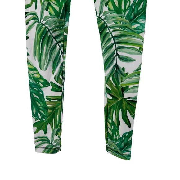 Power Woman Leggings Size M Running Fitted Compression Green Leaf Ankle Fitness - Picture 5 of 10